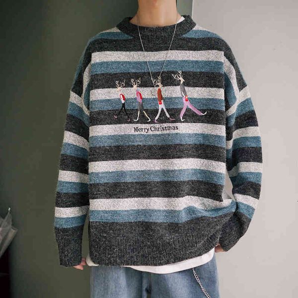 

men's sweaters winter striped sweater for men, embroidered and merry christmas , crewheavy turtleneck warm japanese style harajuku f3z7, White;black