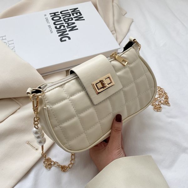 

korean fashion female shoulder rhombic spring bag embroidery new 2021 pearl chain thread messenger bpajc
