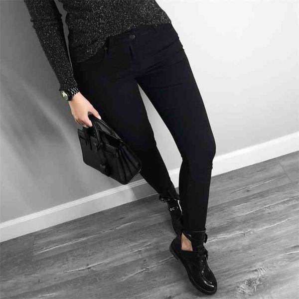 

women jeans skinny basic style casual solid color denim pants slim black stretch 210915, Blue