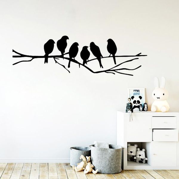 Adesivi murali Adesivo uccelli sul ramo di un albero Decalcomania Soggiorno Carta da parati Natura Uccello Arte murale Decorazione animale Poster