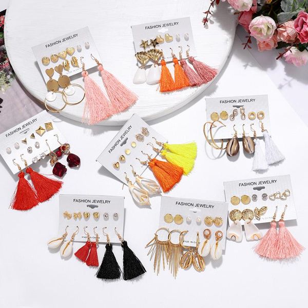 

stud vintage geometric gold color earrings set for women fashion round circle leaf piercing metal lady earring jewelry, Golden;silver