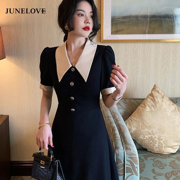 

casual dresses dress women elegant french style oversize lantern sleeve vintage summer empire mature female office holiday 2021, Black;gray