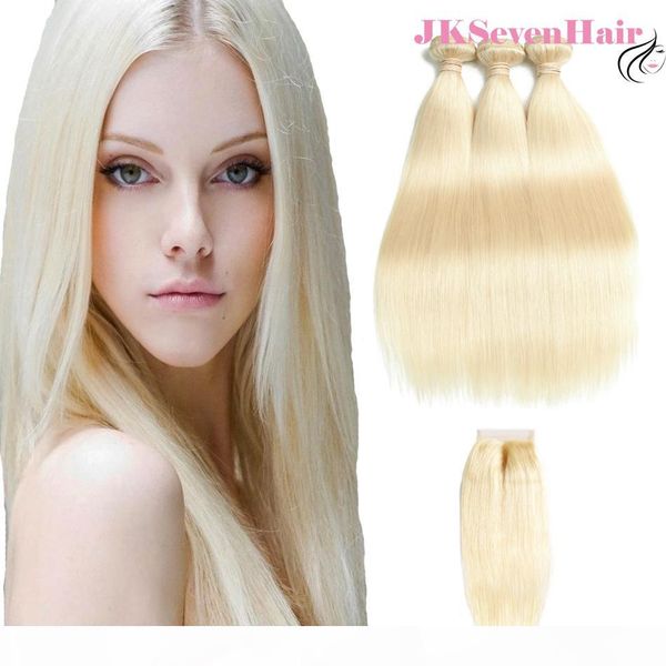 

613 straight european human hair 3 bundles with lace closure blonde virgin brazilian hair extensions factory direct sale, Black