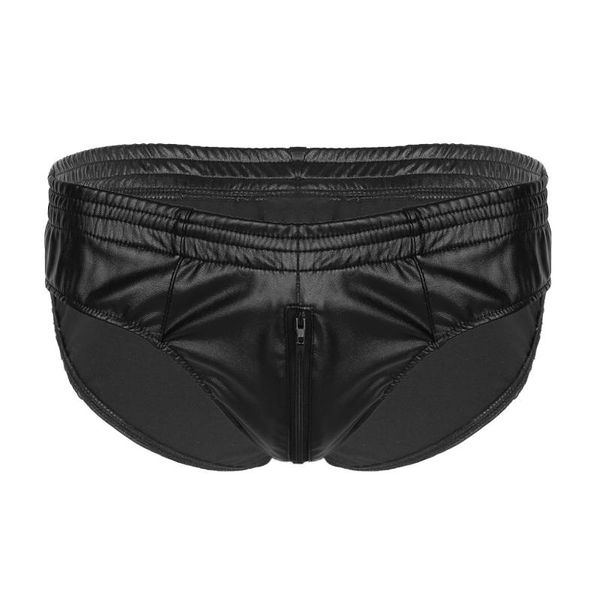 

mens briefs soft faux leather lingerie panties zipper crotch high cut low rise mini bikini latex underwear club underwear, Black;brown