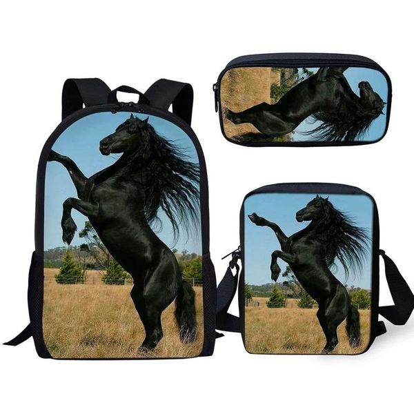 

school bags 3pcs/set children's backpack friesian pattern beautiful horse design teenagers book-bags set