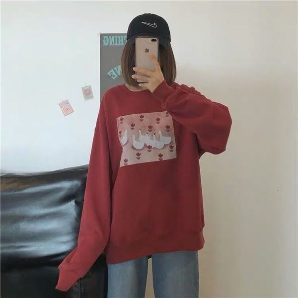 

2021 deeptown crewneck outono moda vintage hoodie feminino manga longa s casual solto coreano grfico moletom kvad, Black