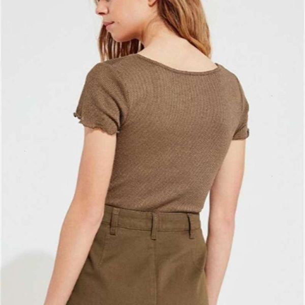 

new spring color 2019 short t-shirt solid women's sleeve pullover v-neck versatile top, Black;brown