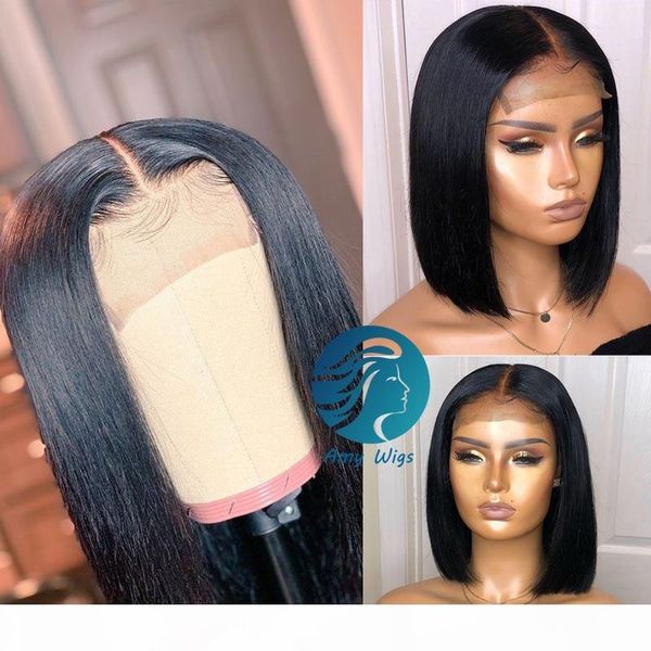 

blunt cut short bob wigs straight lace front human hair wigs for black women preplucked with babyhair 4x4 virgin peruvian glueless lace wig, Black;brown