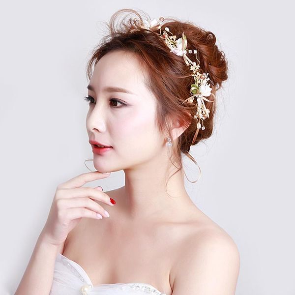 

hair clips & barrettes wedding accessories bride pearl head band gold flower princess handmade gift, Golden;silver