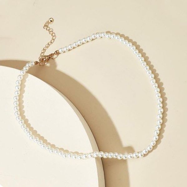 

chains fashion beaded necklace pearl lady chain collar bead jewelry, Silver