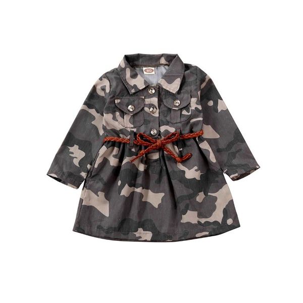

2021 pudcoco children's windbreaker girls camo print trench dress toddler baby kids long + belt outfit spring clothes 1-3y, Blue;gray