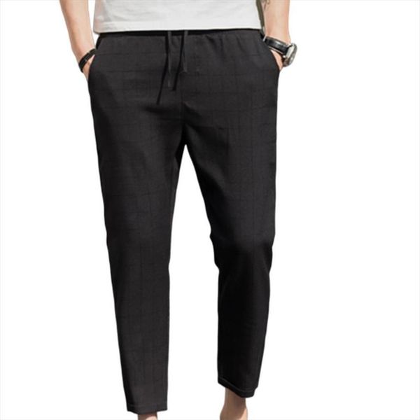 

plus size plaid drawstring women pants pockets elastic waist pencil trousers ninth sweatpants zipper pocket jogging casual, Black