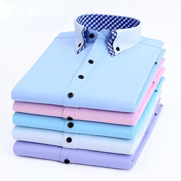 

men's dress shirts plaid collar button-down long sleeve autumn classical formal business social double neck korean shirt, White;black