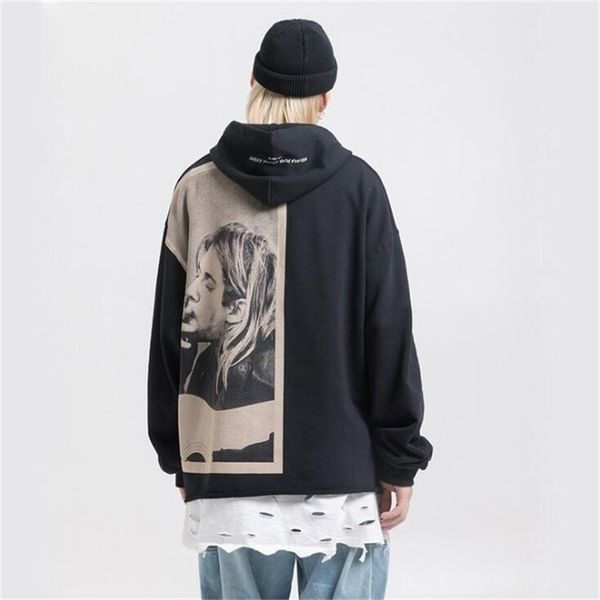 

nagri kurt cobain print hoodies men hip hop casual punk rock pullover hooded sweatshirts streetwear fashion hoodie 201020, Black