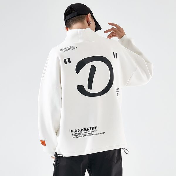 

ins design fashion brand plush high collar sweater men's hip hop loose inside with gold velvet pullover, Black