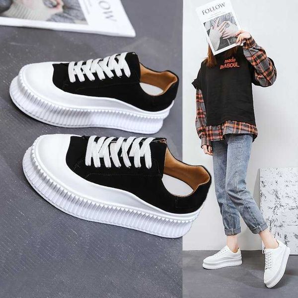 

little white sho women 2021 spring and autumn korean casual muffin thick soled single fashion lace up sneakers