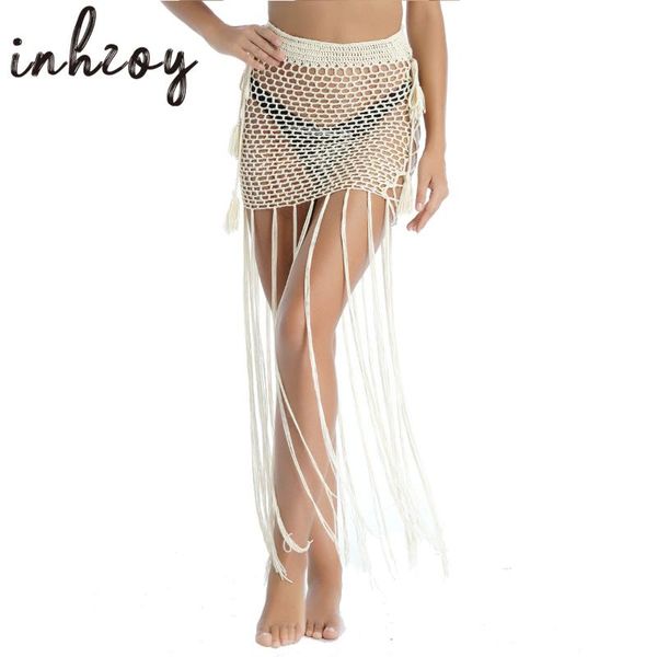 

women's swimwear beach fishnet cover-ups women crochet skirt hollow out cover ups tassels mini, White;black