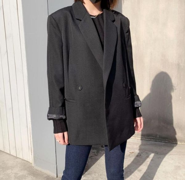 

two piece dress women suit 2021 loose wool blazer female blue / black, White