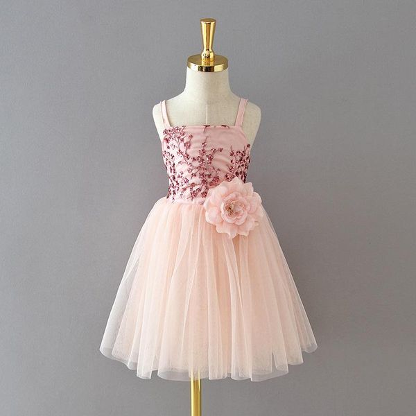 

girls sequins embroidered party dress 2020 new kids big flowers suspender tulle ttu dress children holiday princess dress, White;blue