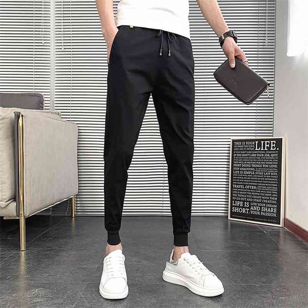

summer men casual harem pants brand korean slim fit joggers pants men solid all match streetwear trousers men 36-28 210723, Black