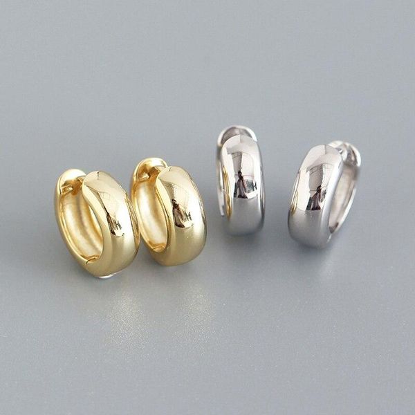 

hoop & huggie a00824 punk rock minimalist glossy gold round ear buckle for women men genuine 925 sterling silver party fashion earrings, Golden;silver