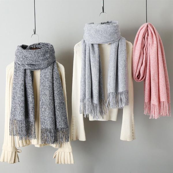 

scarves woman winter tie dye scarf fashion female shawls cashmere hand feeling autumn warm wraps solid color hijab, Blue;gray