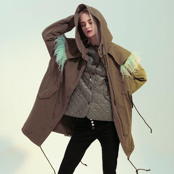 

2021 new army green long sleeve cotton-lined parkas vintage suit hooded women winter coat out wear casual warm jackets j6pf, Black