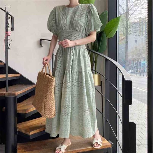 

casual midi dress korean elegant lantern sleeve hollow out temperament loose fashion summer women's 2p1651 210526, Black;gray