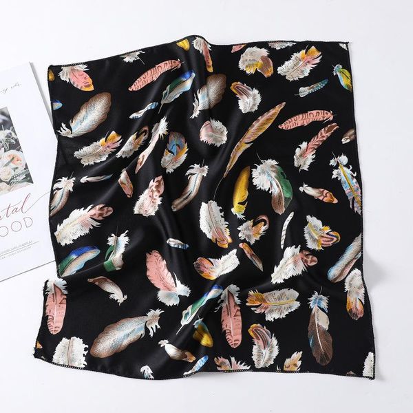 

scarves 2021 silk square scarf women feather print bag shawl and wraps female bandana neckerchief lady hair band headband hijab, Blue;gray