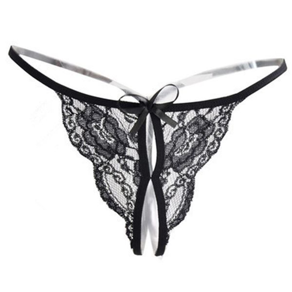 

open file thong women's underwear temptation open crotch fun lace transparent large t pants, Black;white