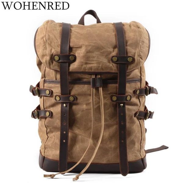 

backpack men backpacks vintage canvas leather school bag fashion military male large rucksack waterproof bagpack travel