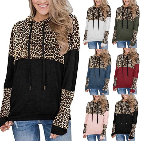 

hoodies 2022 european and american women's leopard print long-sleeved pullover hooded loose sweater, Black