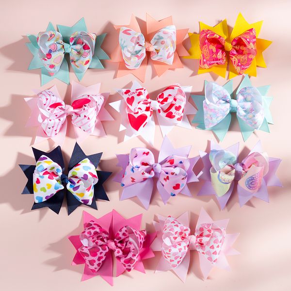 Mollette per bambini Arco Fermagli per capelli per ragazze Accessori Stampa a cuore Bowknot Clip per bambini Nastro in grosgrain Punti Forcine per bambino WHC157