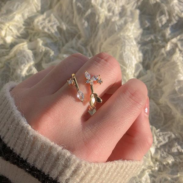 

cluster rings adjustable butterfly ring for women korean aesthetic zirconia vintage charm finger jewelry accessories gift to girlfriend, Golden;silver