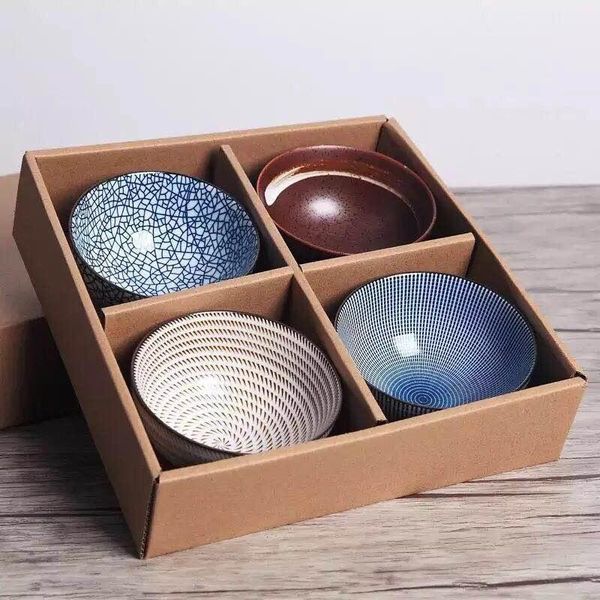 

set of 4 japanese traditional ceramic dinner bowls 4.5inch 300ml porcelain rice with gift box dinnerware