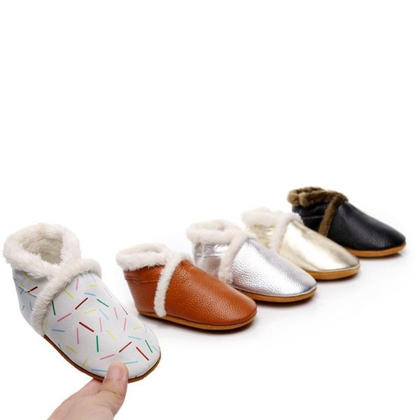 

first walkers winter 2021 genuine leather born baby round toe shoes soft soled non-slip crib walke 0-24m
