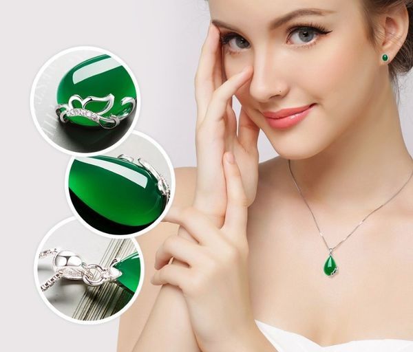 

fashion up-market jade inlay 925 silver drop pendant necklace ing