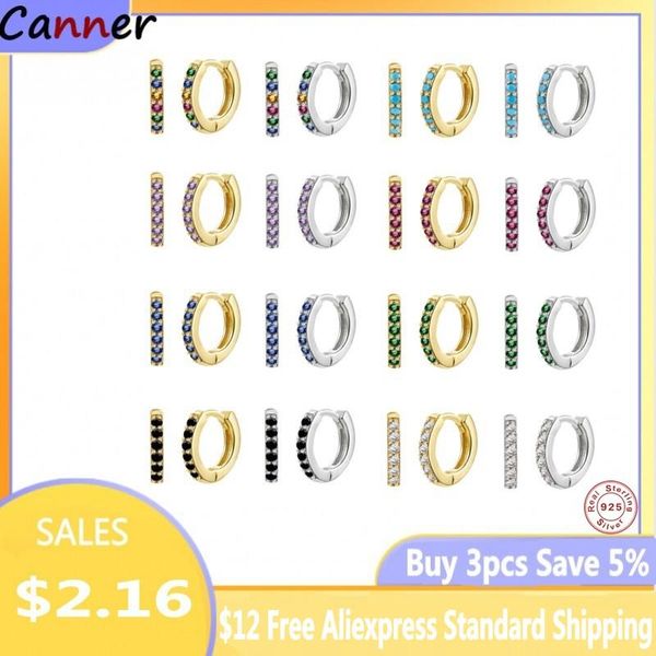 

hoop & huggie canner 925 sterling silver sparking rainbow zircon earring hoops for lovers' woman girl pendientes brincos jewelry, Golden;silver