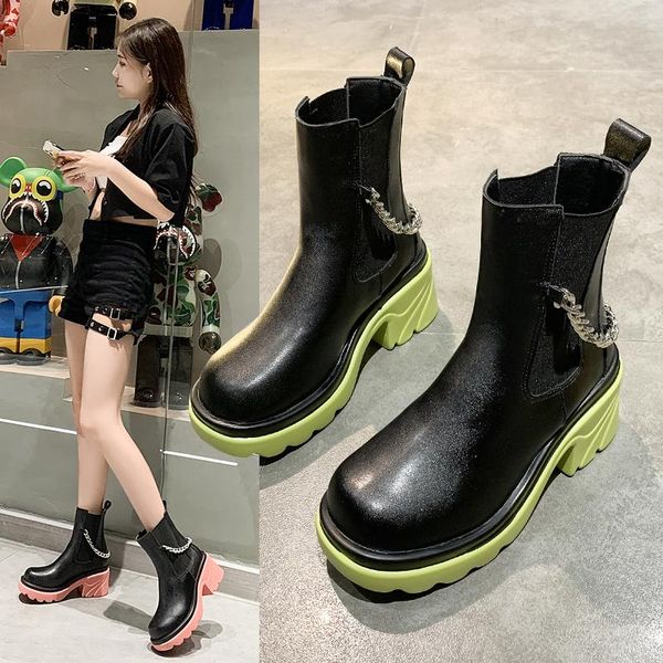

boots blwbyl brand women ankle med heel platform non slip pu leather soft short shoes round toe on, Black