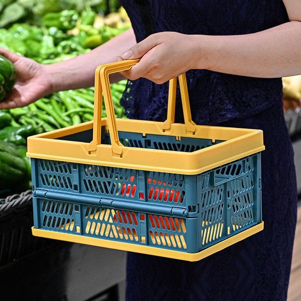 

storage baskets folding basket plastic portable for vegetable fruit food box travel outside organizer supermarket shopping