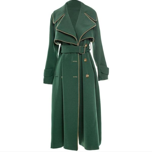 

women's trench coats dark green double-breasted windbreaker women mid-length 2021 autumn ultra-long temperament british style, Tan;black