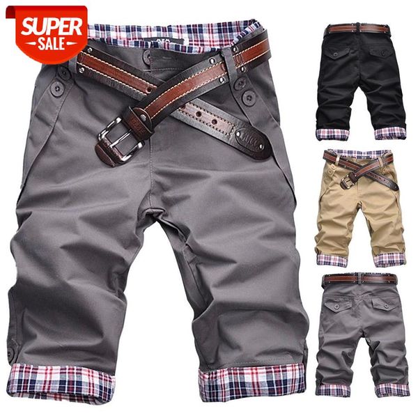 

men casual summer plaid patchwork pockets buttons fifth pants loose beach shorts #4z3e, Black