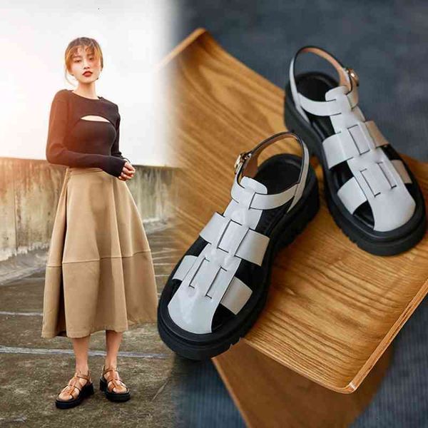

rounded sandals shoes summer women's toe ribbon square heels weave leather platform sandals flat big qxdv, Black