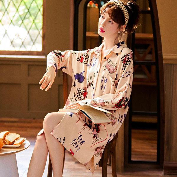 

women's sleepwear plus size spring autumn long sleeve cotton nightgowns for women korean fashion print nightdress home dress, Black;red