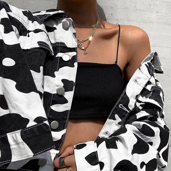 

cow print jacket pocket women punk cute black jackets button cardigan outerwear autumn turn-down collar coat co41575, Black;brown