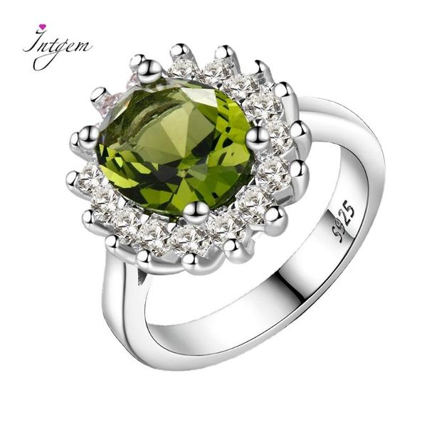 

cluster rings 925 sterling silver ring flower with peridot stones shining luxury wedding engagement for women jewelry gifts, Golden;silver