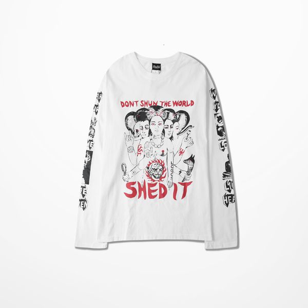 

2021 long-sleeve kanye west pablo t-shirt with dark straps for skateboarding, retro and funny homme gaji, White