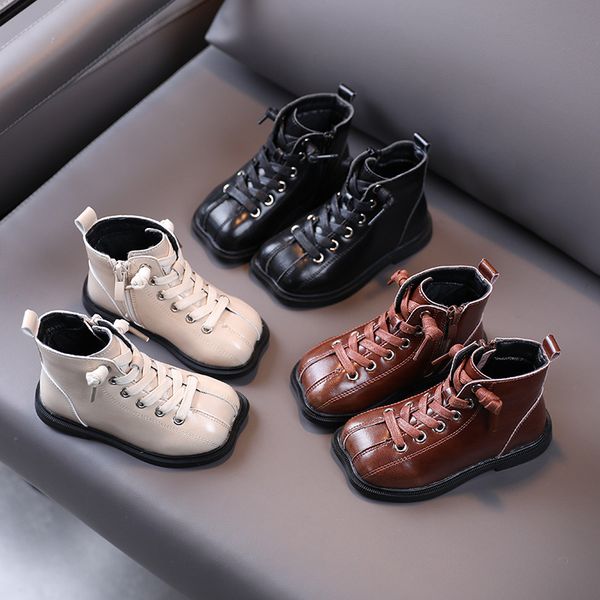 

baby shoes british style children's martin boots autumn and winter men's women's square head korean soft bottom, Black