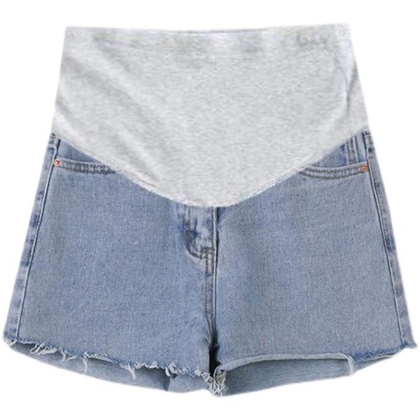 

maternity bottoms 2021 summer wide leg belly jeans pregnant woman ba stretched denim shorts high waist cotton plus size, White