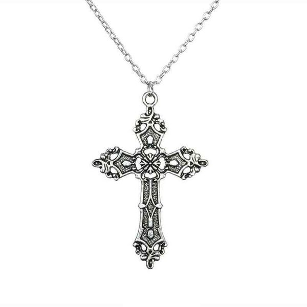 

christ baroque cross pendant necklace vintage bohemian 1980 gothic necklace, Silver